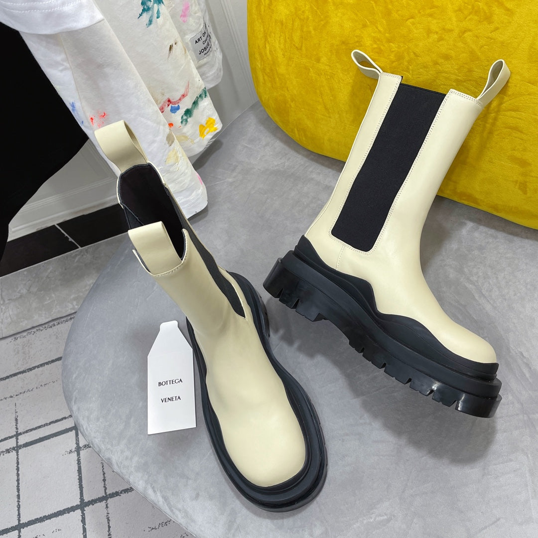 TIRE CHELSEA BOOT IN BLACK MIX BISQUE BEIGE CALFSKIN - 35 / Ankle Boots