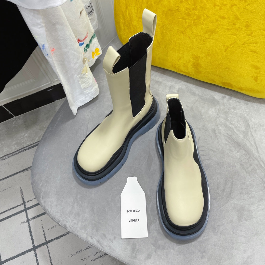 TIRE CHELSEA BOOT IN BLACK MIX BISQUE BEIGE CALFSKIN WITH STEEL BLUE SOLE - 35 / Ankle Boots
