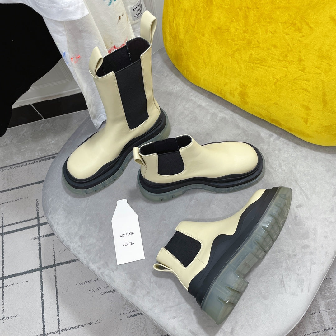 TIRE CHELSEA BOOT IN BLACK MIX BISQUE BEIGE CALFSKIN WITH TRANSPARENT SOLE - 35 / Ankle Boots