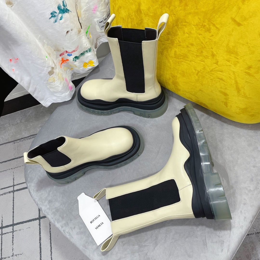 TIRE CHELSEA BOOT IN BLACK MIX BISQUE BEIGE CALFSKIN WITH TRANSPARENT SOLE - 35 / Ankle Boots