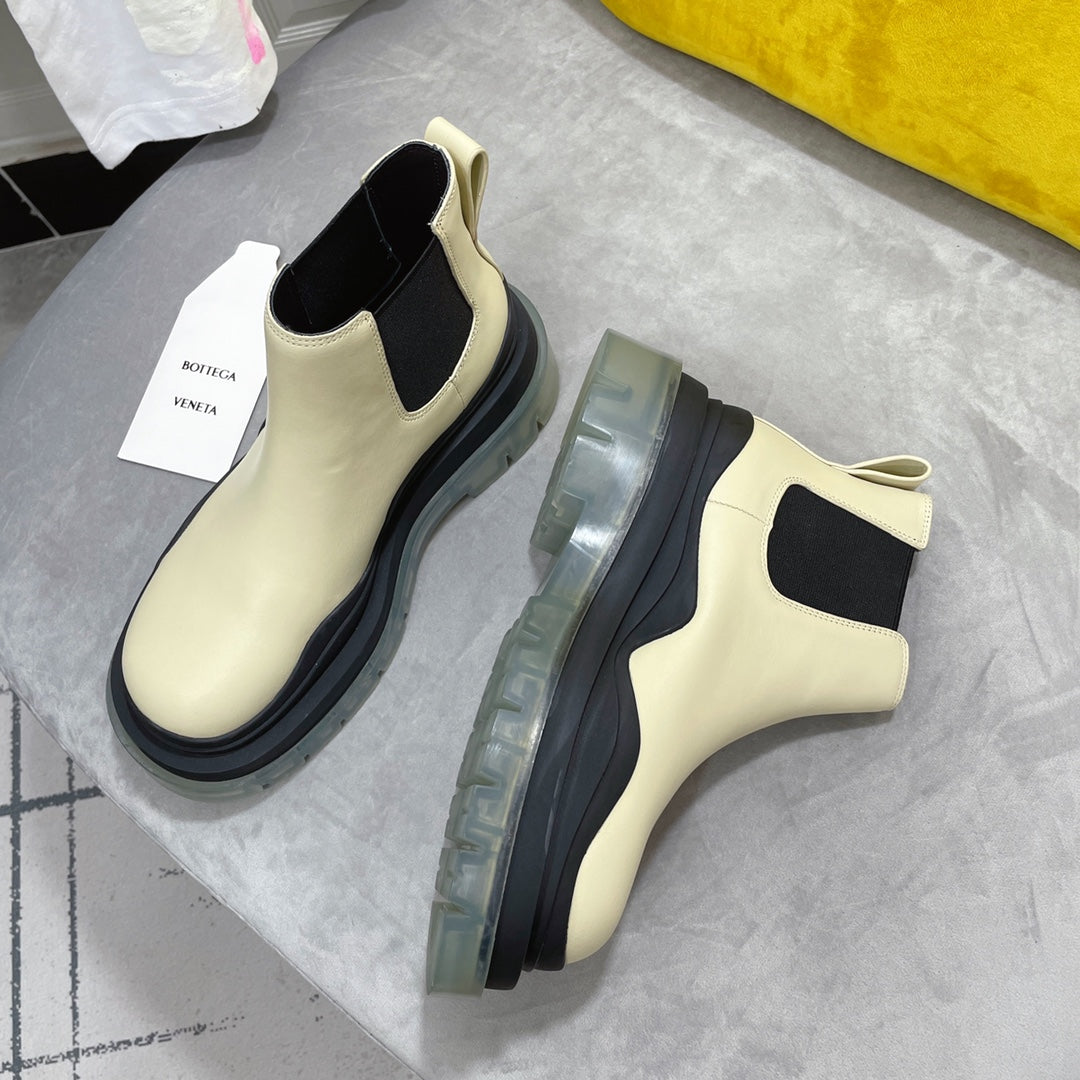 TIRE CHELSEA BOOT IN BLACK MIX BISQUE BEIGE CALFSKIN WITH TRANSPARENT SOLE - 35 / Ankle Boots