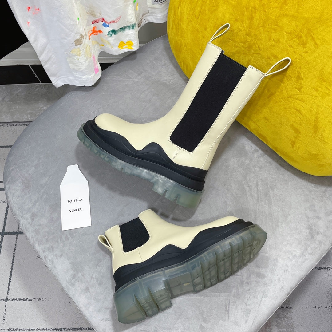 TIRE CHELSEA BOOT IN BLACK MIX BISQUE BEIGE CALFSKIN WITH TRANSPARENT SOLE - 35 / Ankle Boots