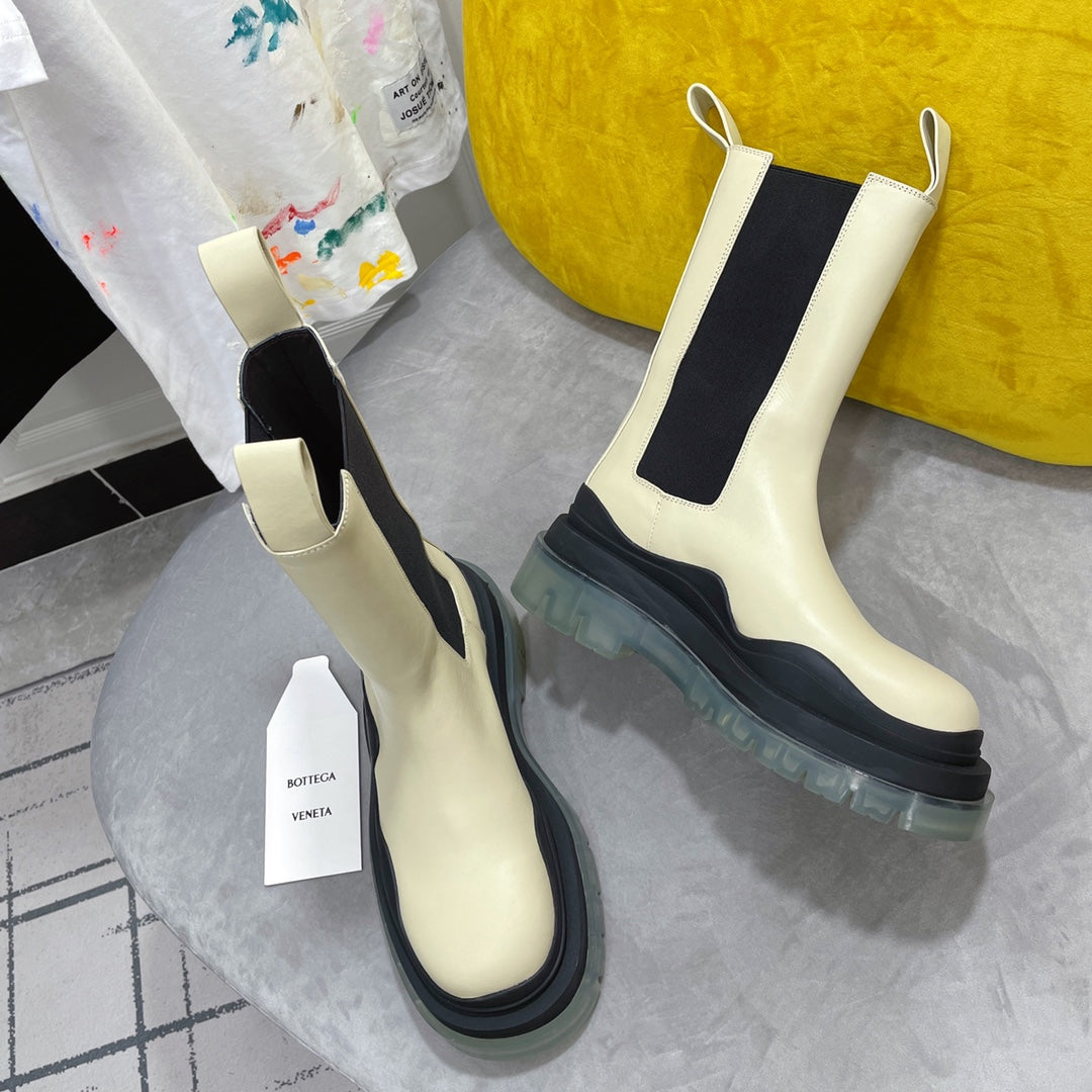 TIRE CHELSEA BOOT IN BLACK MIX BISQUE BEIGE CALFSKIN WITH TRANSPARENT SOLE - 35 / Ankle Boots