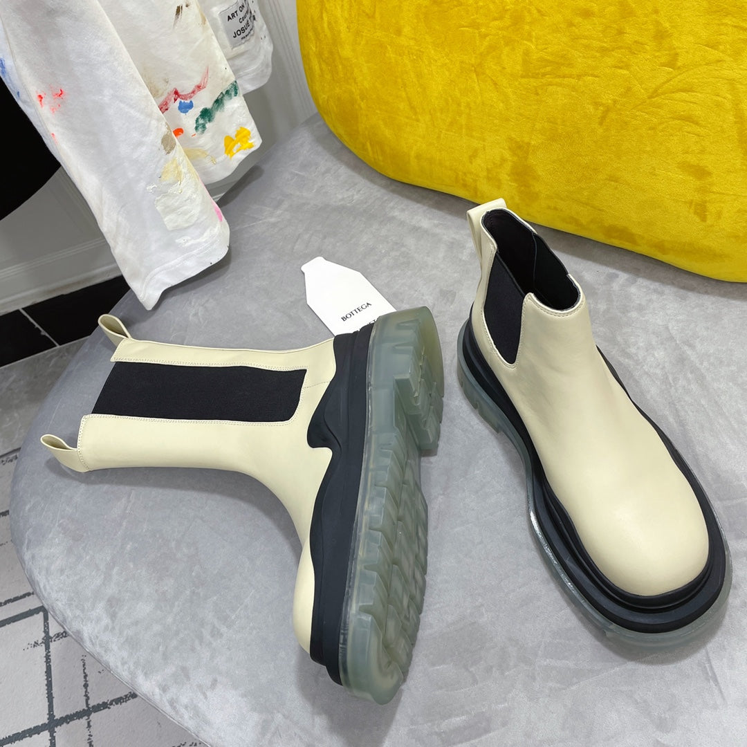 TIRE CHELSEA BOOT IN BLACK MIX BISQUE BEIGE CALFSKIN WITH TRANSPARENT SOLE - 35 / Ankle Boots