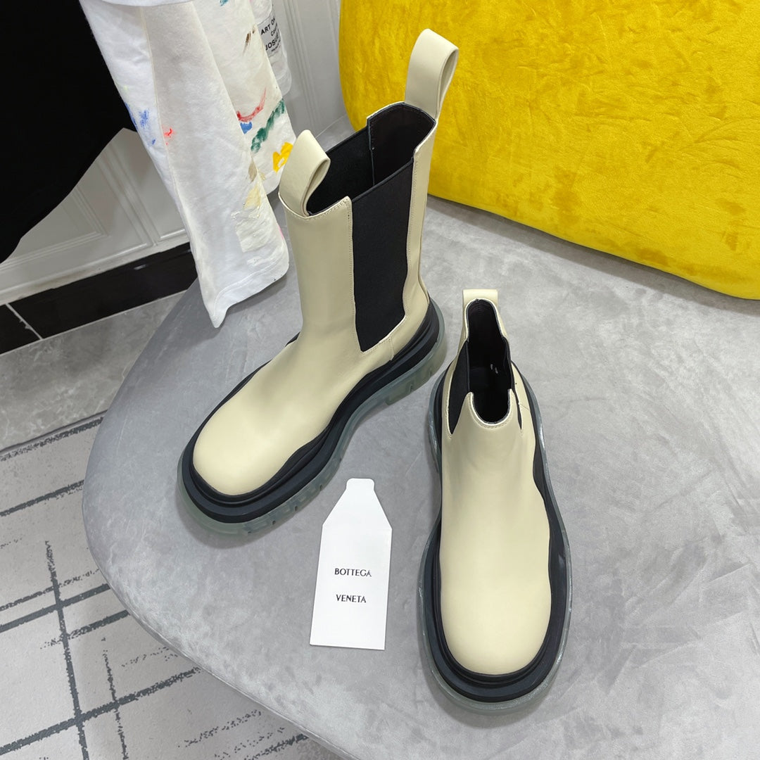 TIRE CHELSEA BOOT IN BLACK MIX BISQUE BEIGE CALFSKIN WITH TRANSPARENT SOLE - 35 / Ankle Boots