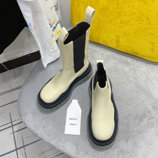 TIRE CHELSEA BOOT IN BLACK MIX BISQUE BEIGE CALFSKIN WITH TRANSPARENT SOLE - 35 / Ankle Boots
