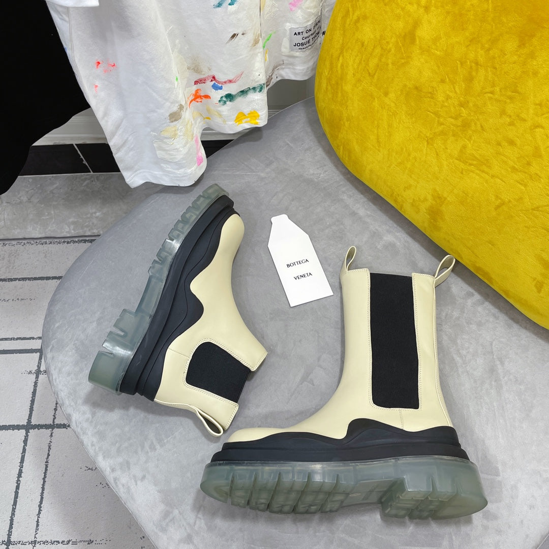 TIRE CHELSEA BOOT IN BLACK MIX BISQUE BEIGE CALFSKIN WITH TRANSPARENT SOLE - 35 / Ankle Boots