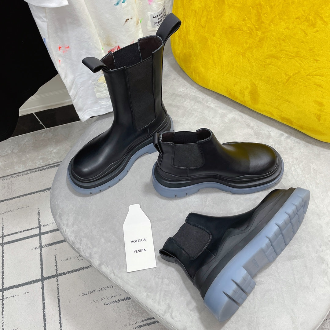 TIRE CHELSEA BOOT IN BLACK MIX ICE BLUE CALFSKIN - 35 / Ankle Boots