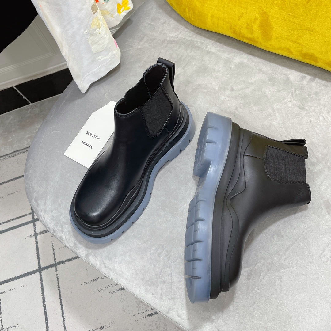 TIRE CHELSEA BOOT IN BLACK MIX ICE BLUE CALFSKIN - 35 / Ankle Boots