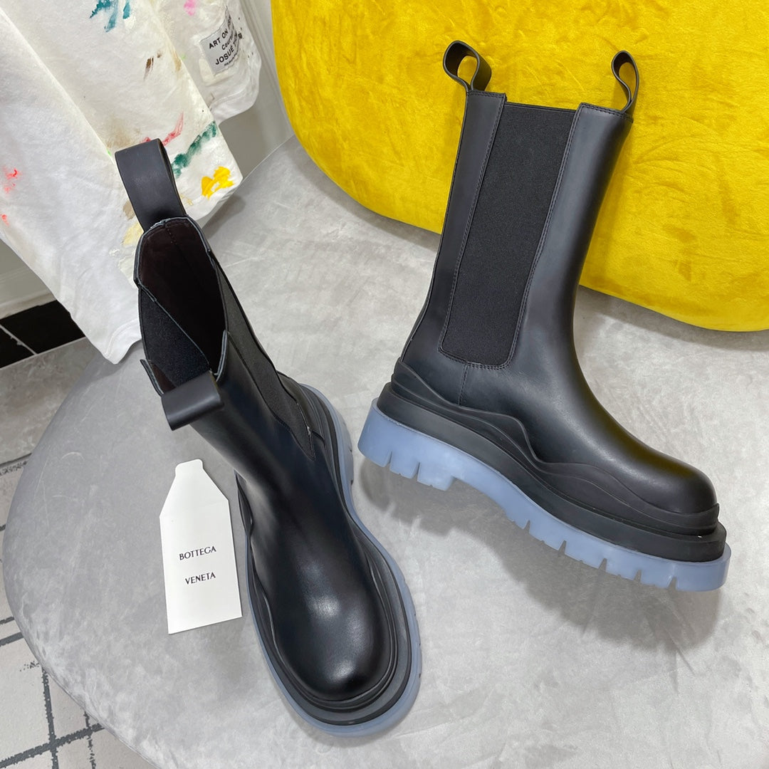 TIRE CHELSEA BOOT IN BLACK MIX ICE BLUE CALFSKIN - 35 / Ankle Boots