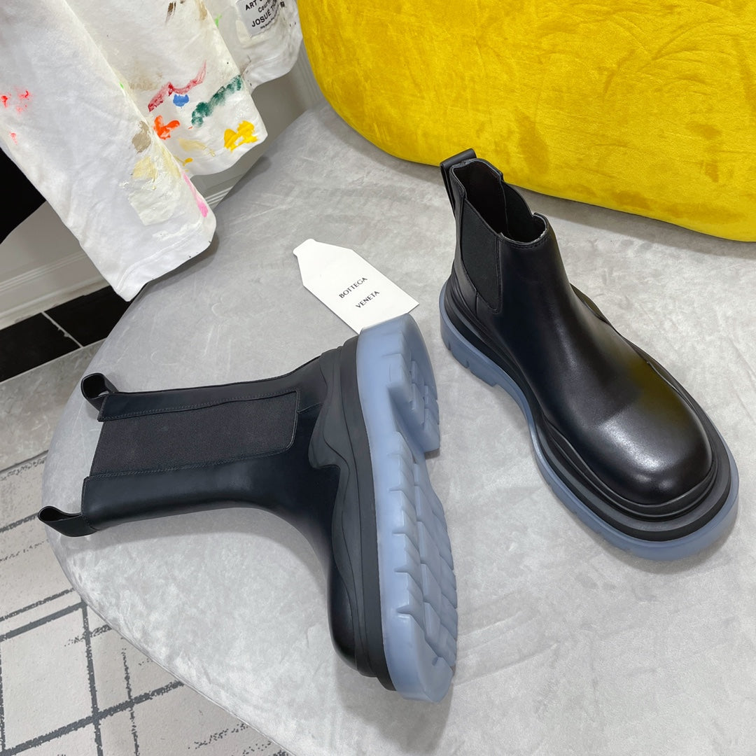TIRE CHELSEA BOOT IN BLACK MIX ICE BLUE CALFSKIN - 35 / Ankle Boots