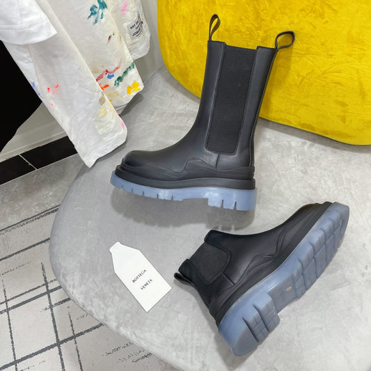 TIRE CHELSEA BOOT IN BLACK MIX ICE BLUE CALFSKIN - 35 / Ankle Boots