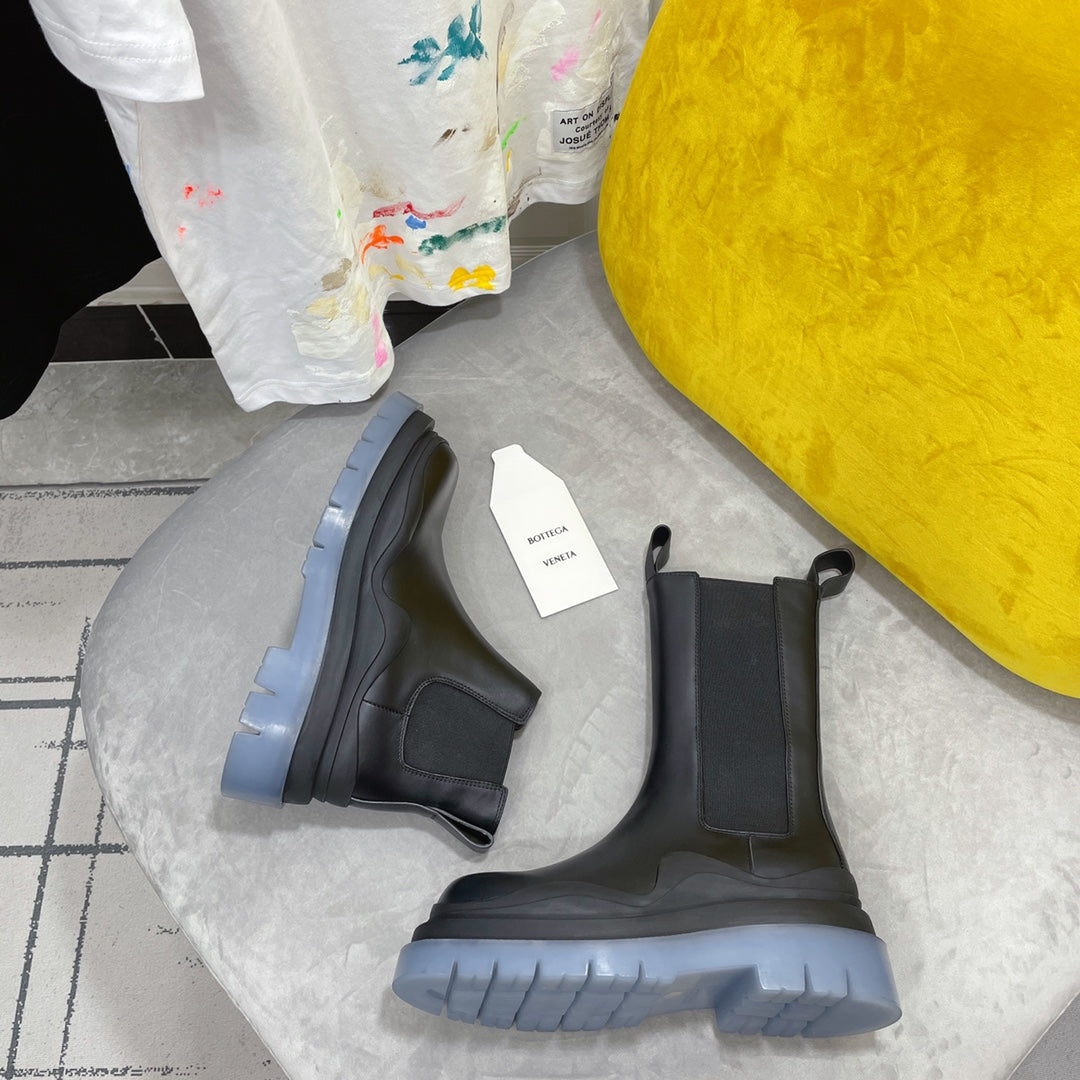 TIRE CHELSEA BOOT IN BLACK MIX ICE BLUE CALFSKIN - 35 / Ankle Boots