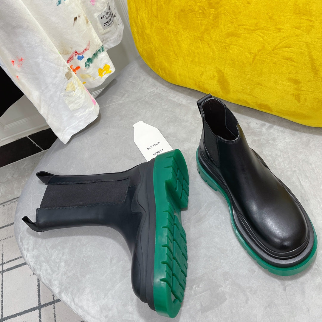 TIRE CHELSEA BOOT IN BLACK MIX TEAL GREEN CALFSKIN - 35 / Ankle Boots