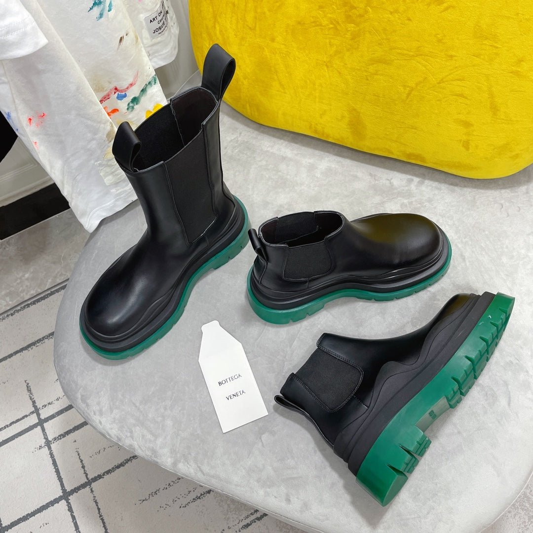 TIRE CHELSEA BOOT IN BLACK MIX TEAL GREEN CALFSKIN - 35 / Ankle Boots