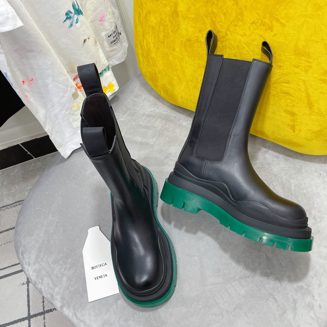 TIRE CHELSEA BOOT IN BLACK MIX TEAL GREEN CALFSKIN - 35 / Ankle Boots