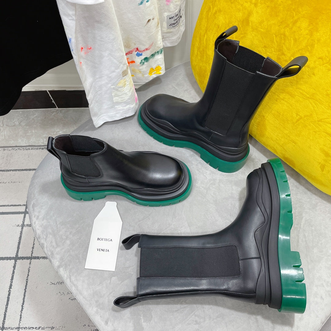 TIRE CHELSEA BOOT IN BLACK MIX TEAL GREEN CALFSKIN - 35 / Ankle Boots