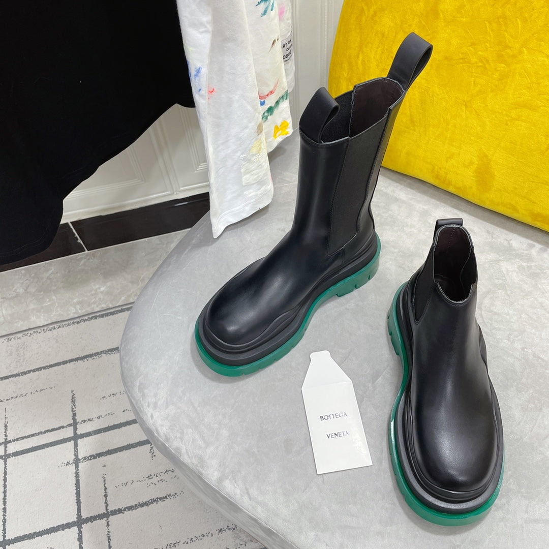 TIRE CHELSEA BOOT IN BLACK MIX TEAL GREEN CALFSKIN - 35 / Ankle Boots