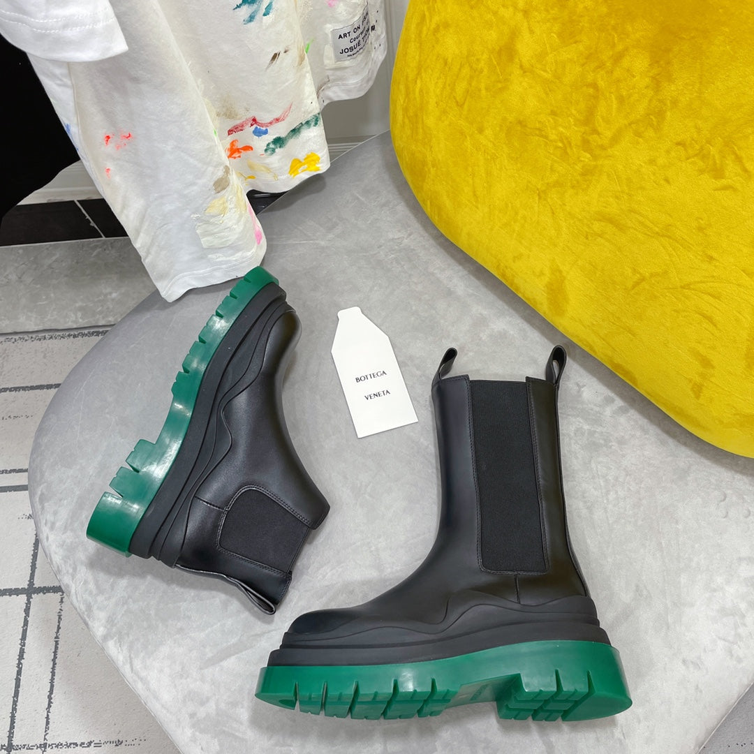 TIRE CHELSEA BOOT IN BLACK MIX TEAL GREEN CALFSKIN - 35 / Ankle Boots