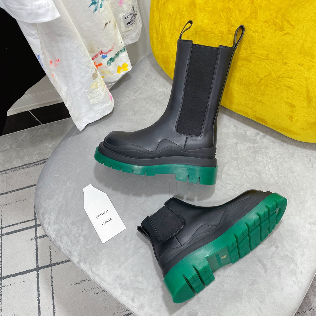 TIRE CHELSEA BOOT IN BLACK MIX TEAL GREEN CALFSKIN - 35 / Ankle Boots