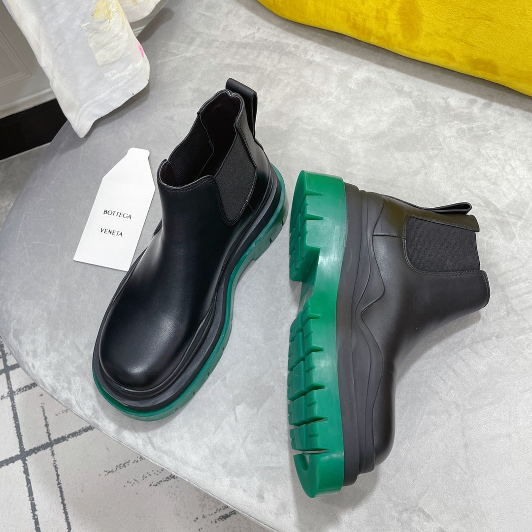 TIRE CHELSEA BOOT IN BLACK MIX TEAL GREEN CALFSKIN - 35 / Ankle Boots