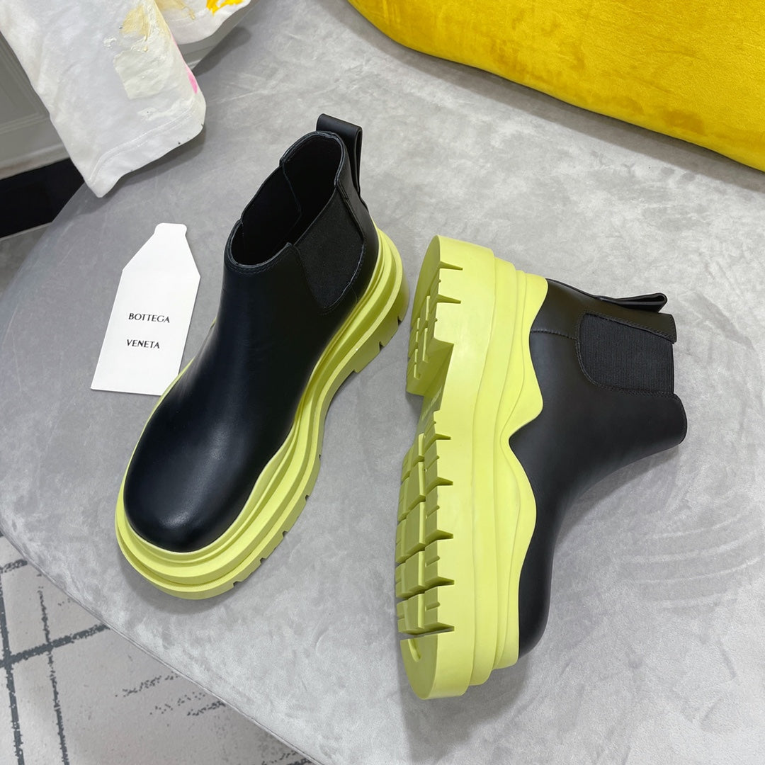 TIRE CHELSEA BOOT IN BLACK MIX NEON YELLOW CALFSKIN - 35 / Ankle Boots