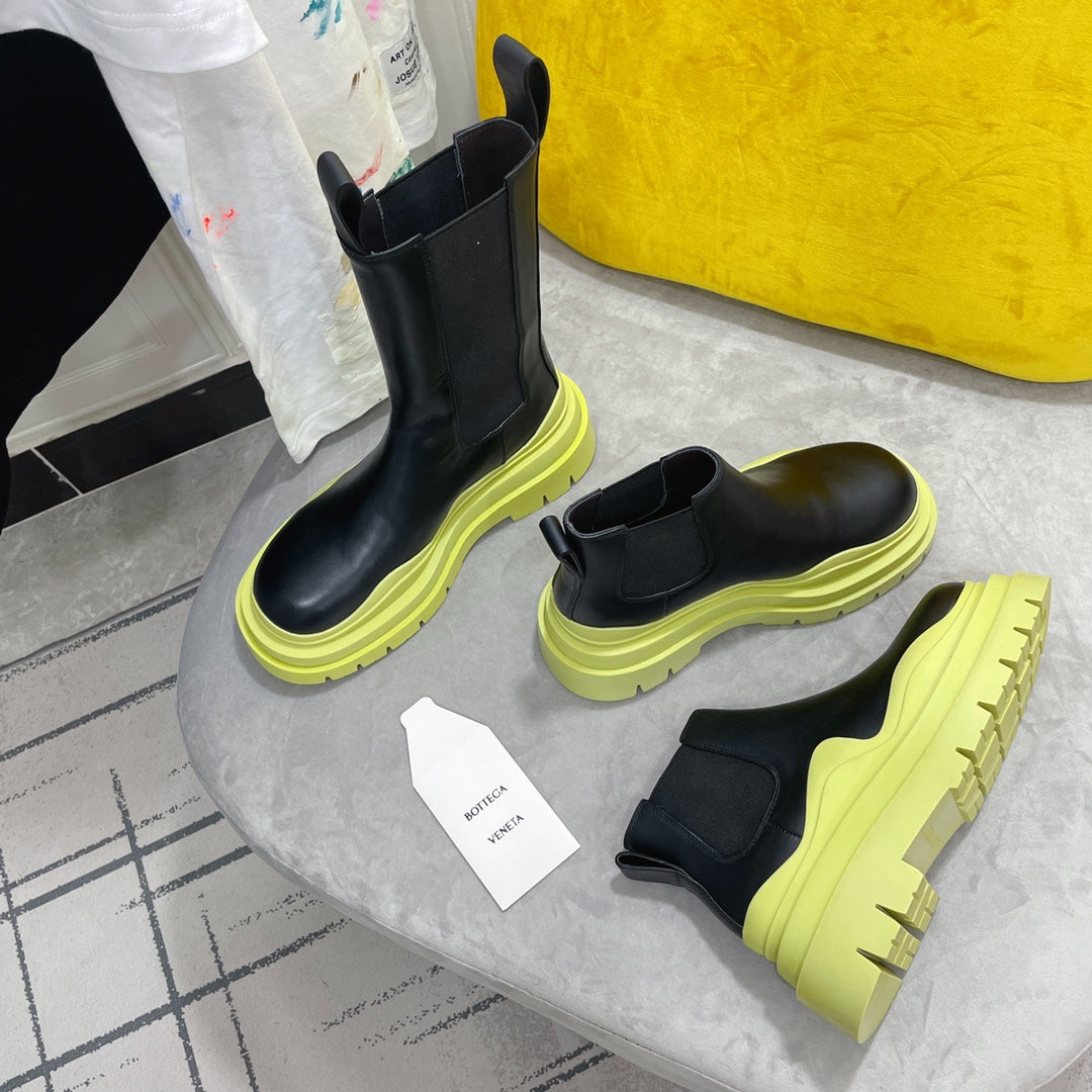 TIRE CHELSEA BOOT IN BLACK MIX NEON YELLOW CALFSKIN - 35 / Ankle Boots