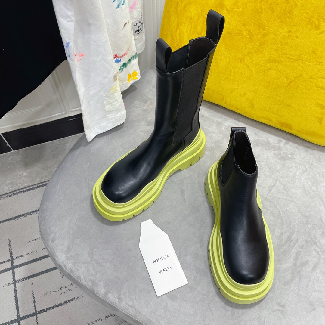 TIRE CHELSEA BOOT IN BLACK MIX NEON YELLOW CALFSKIN - 35 / Ankle Boots