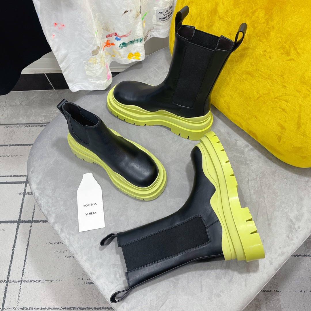 TIRE CHELSEA BOOT IN BLACK MIX NEON YELLOW CALFSKIN - 35 / Ankle Boots