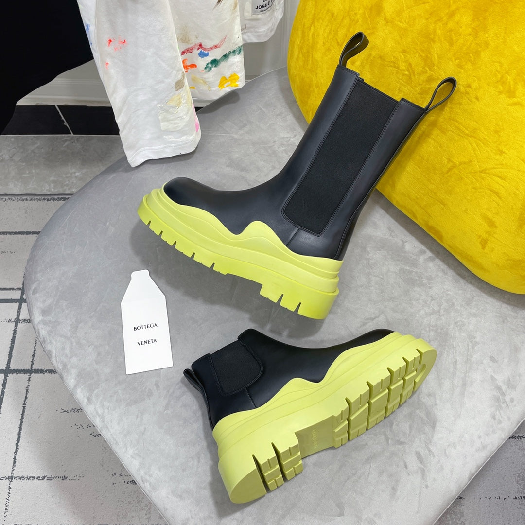 TIRE CHELSEA BOOT IN BLACK MIX NEON YELLOW CALFSKIN - 35 / Ankle Boots