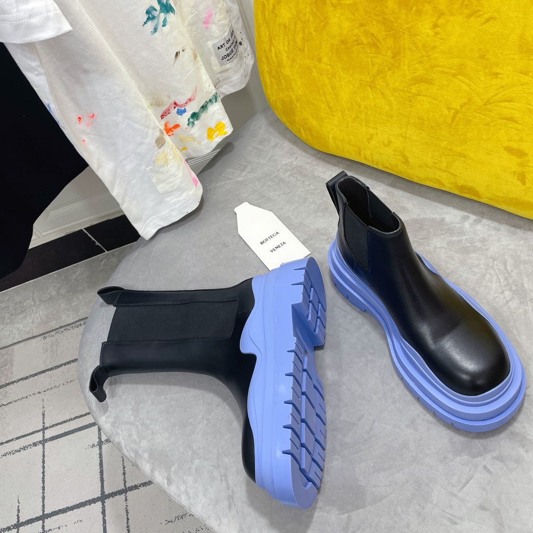TIRE CHELSEA BOOT IN BLACK MIX CORNFLOWER BLUE CALFSKIN - 35 / Ankle Boots