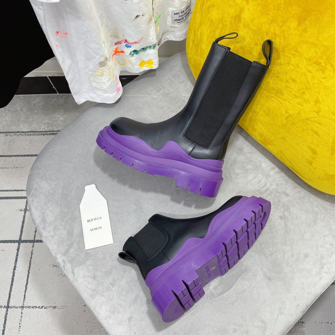 TIRE CHELSEA BOOT IN BLACK MIX ROYAL PURPLE CALFSKIN - 35 / Ankle Boots