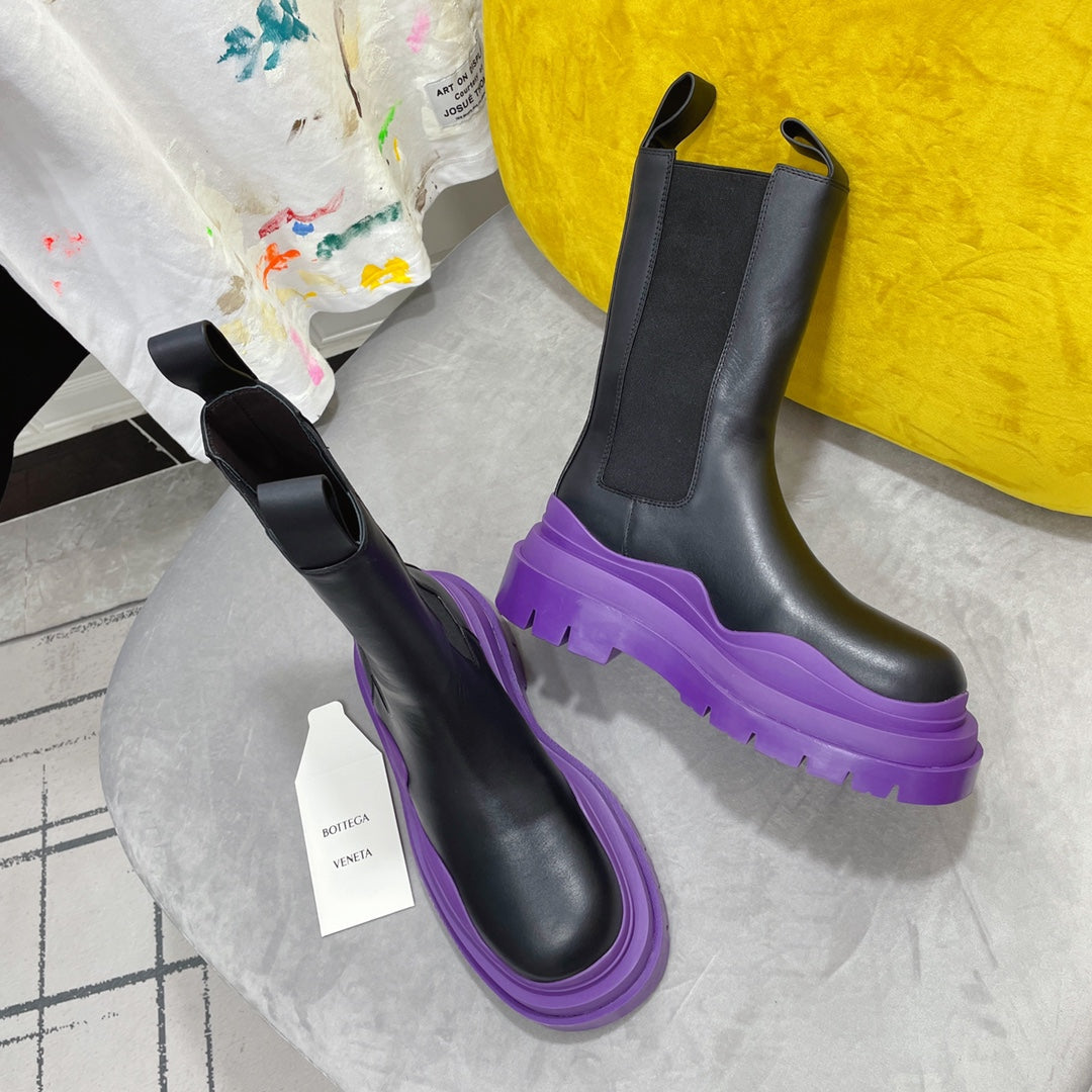 TIRE CHELSEA BOOT IN BLACK MIX ROYAL PURPLE CALFSKIN - 35 / Ankle Boots