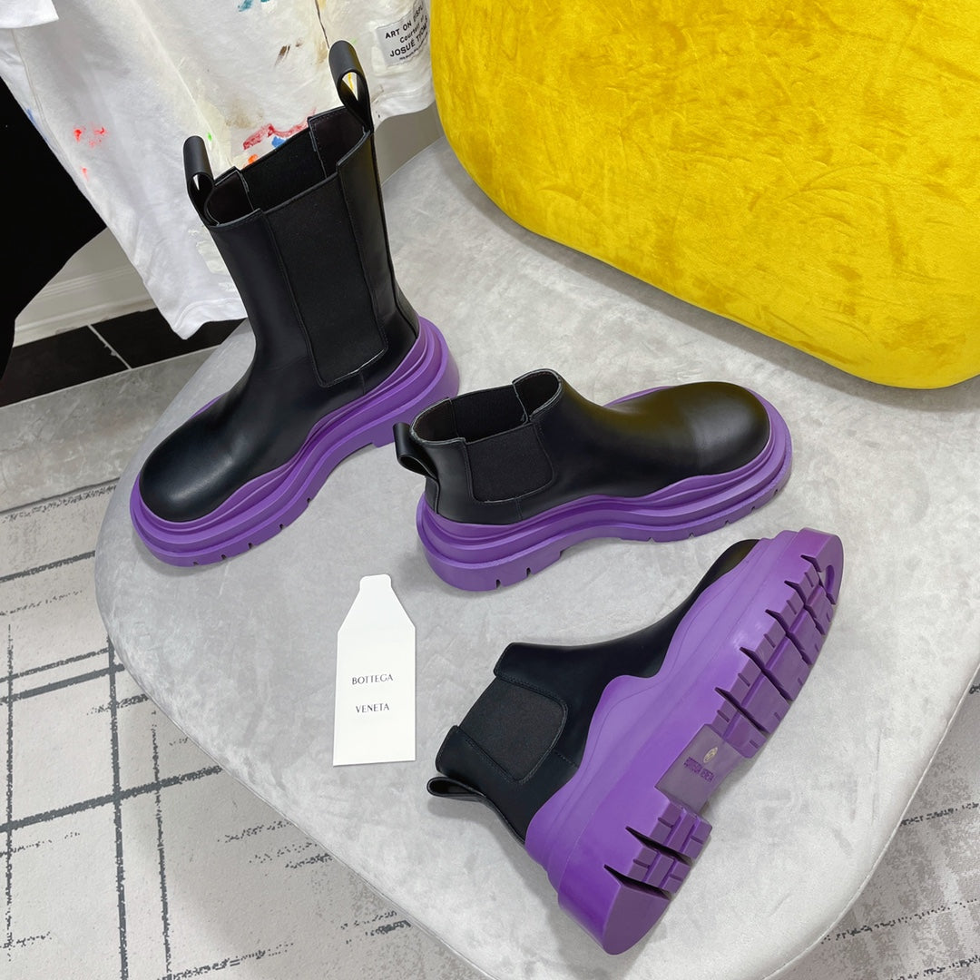 TIRE CHELSEA BOOT IN BLACK MIX ROYAL PURPLE CALFSKIN - 35 / Ankle Boots