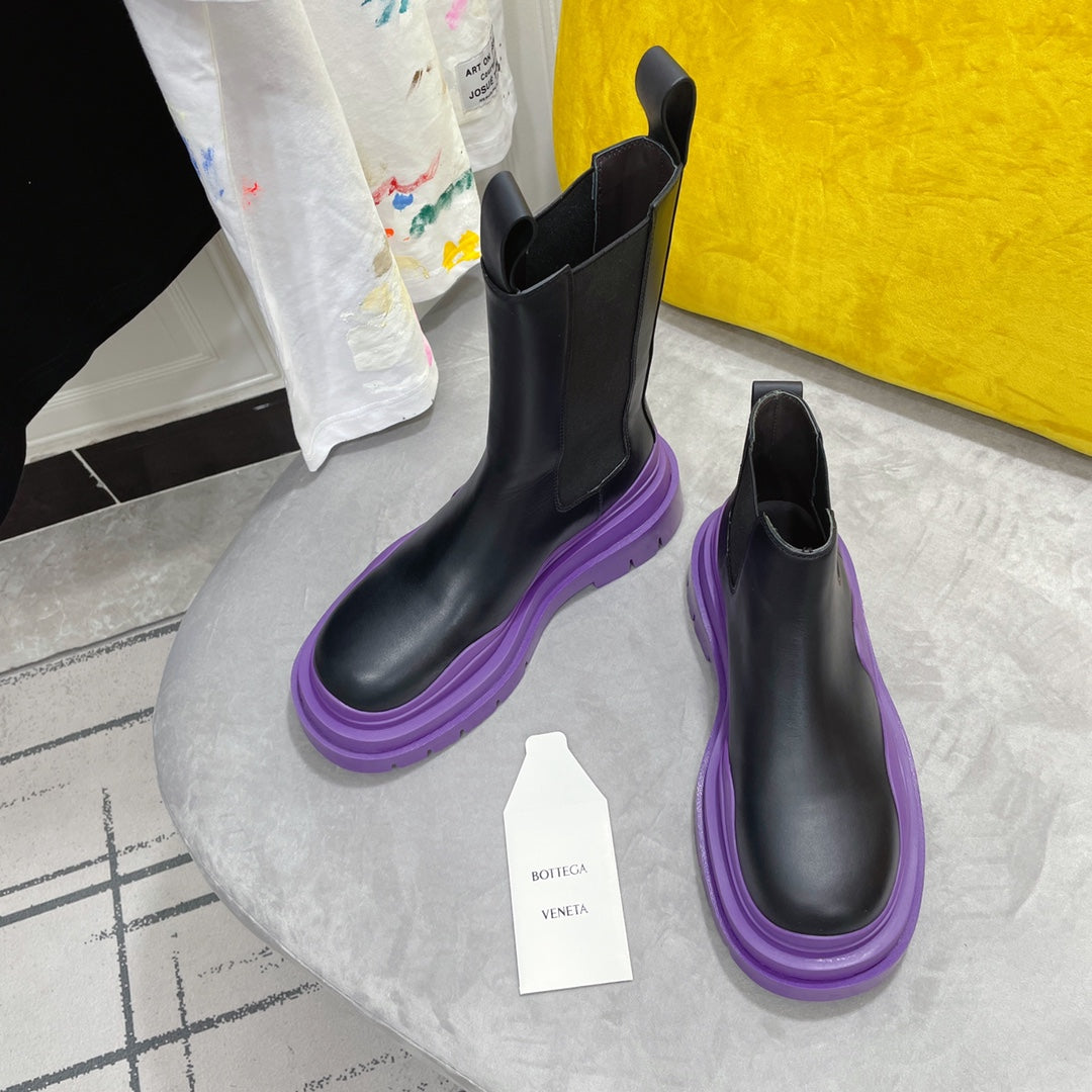 TIRE CHELSEA BOOT IN BLACK MIX ROYAL PURPLE CALFSKIN - 35 / Ankle Boots