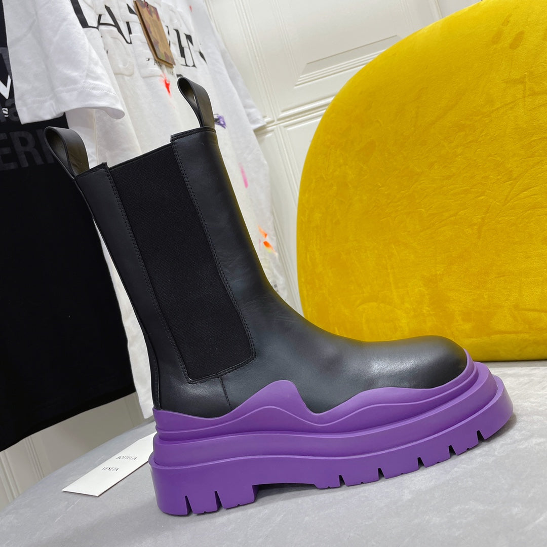 TIRE CHELSEA BOOT IN BLACK MIX ROYAL PURPLE CALFSKIN - 35 / Ankle Boots