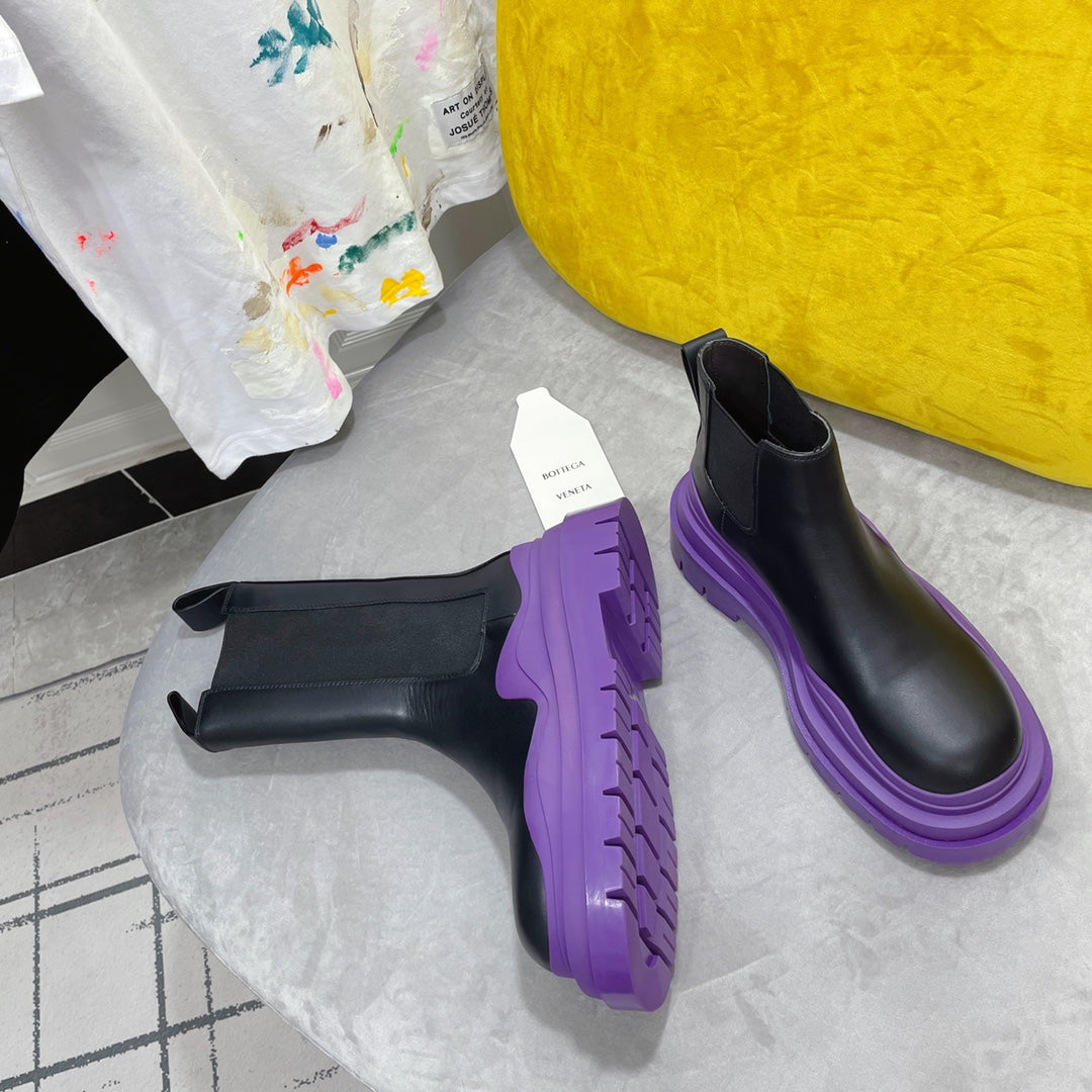 TIRE CHELSEA BOOT IN BLACK MIX ROYAL PURPLE CALFSKIN - 35 / Ankle Boots