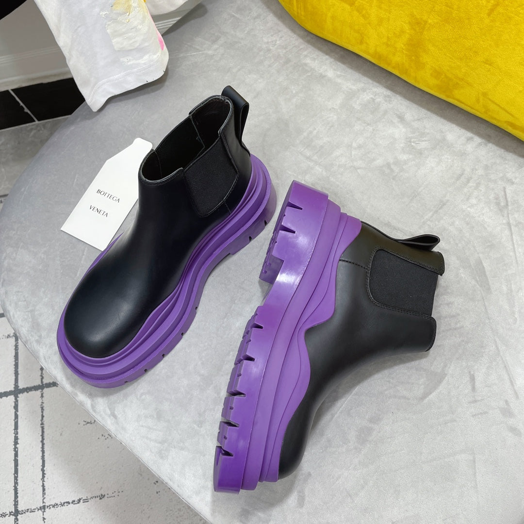 TIRE CHELSEA BOOT IN BLACK MIX ROYAL PURPLE CALFSKIN - 35 / Ankle Boots
