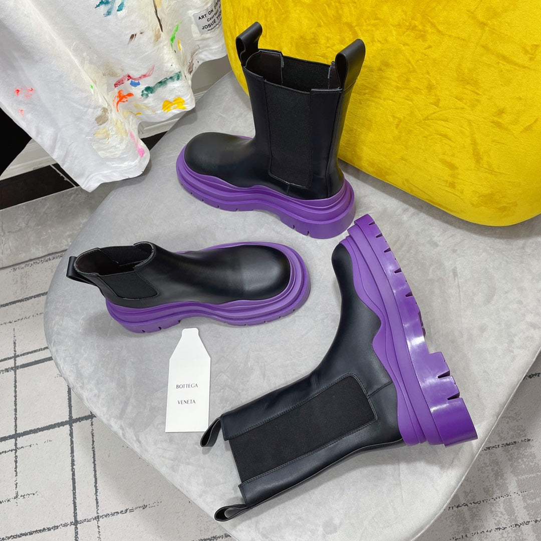 TIRE CHELSEA BOOT IN BLACK MIX ROYAL PURPLE CALFSKIN - 35 / Ankle Boots