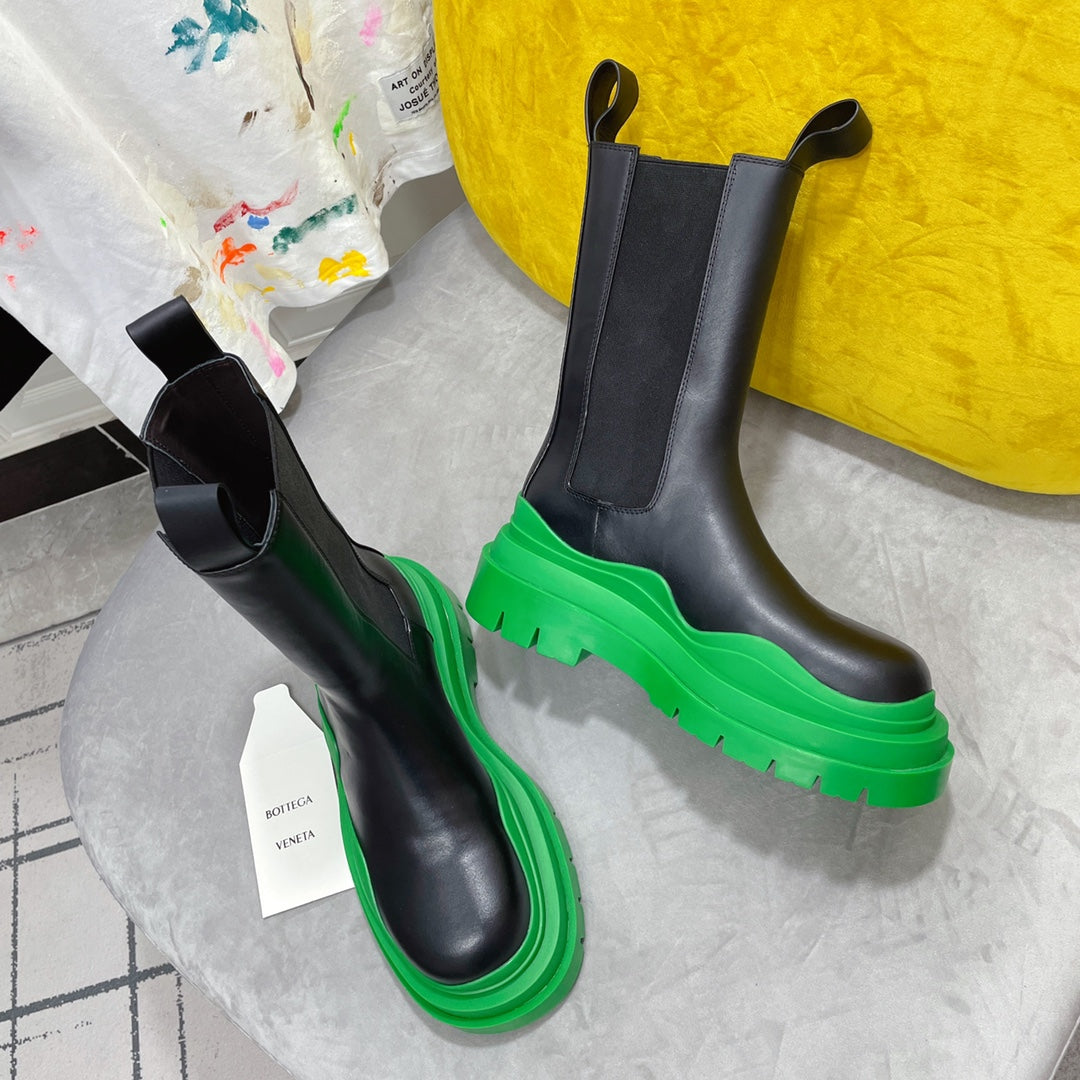 TIRE CHELSEA BOOT IN BLACK MIX EMERALD GREEN CALFSKIN - 35 / Ankle Boots