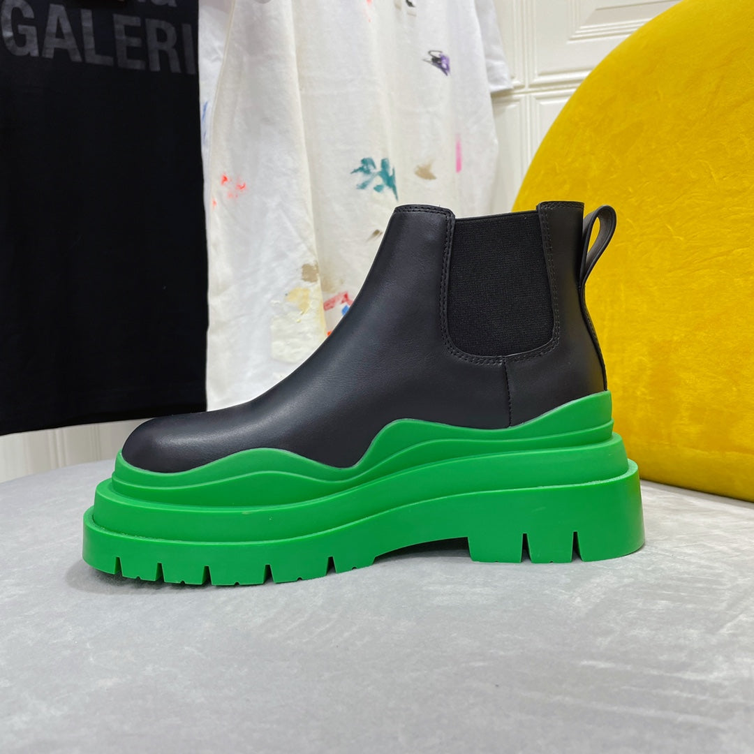 TIRE CHELSEA BOOT IN BLACK MIX EMERALD GREEN CALFSKIN - 35 / Ankle Boots
