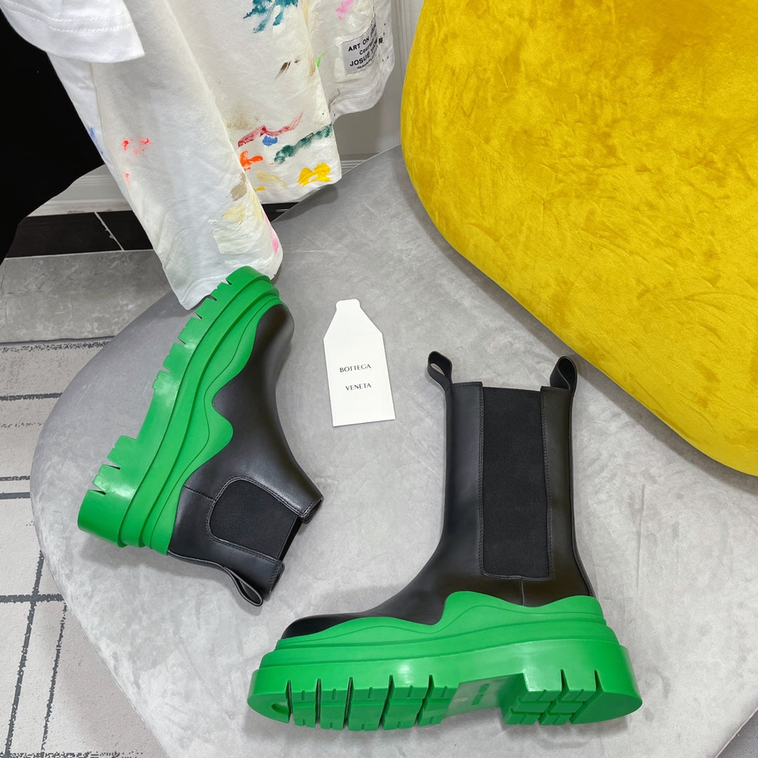 TIRE CHELSEA BOOT IN BLACK MIX EMERALD GREEN CALFSKIN - 35 / Ankle Boots