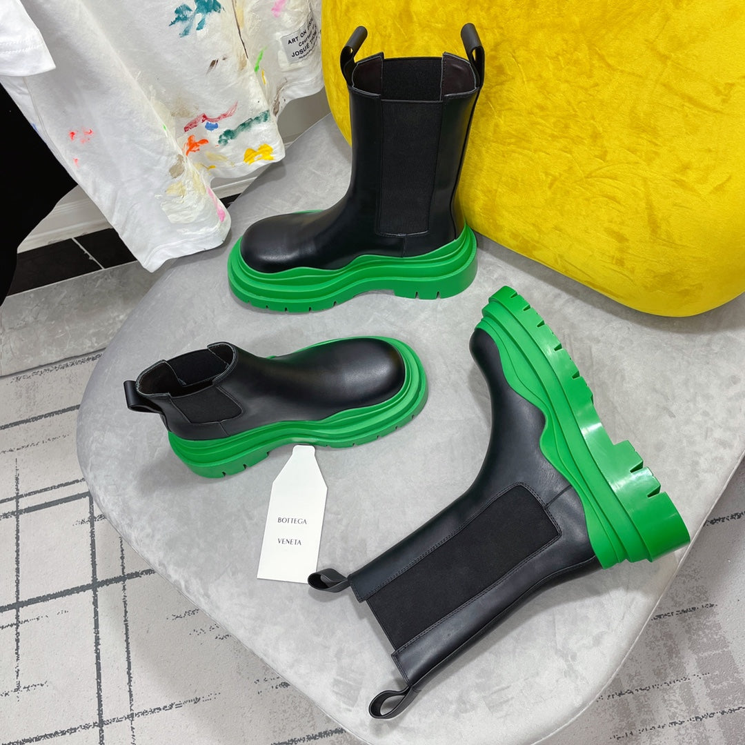 TIRE CHELSEA BOOT IN BLACK MIX EMERALD GREEN CALFSKIN - 35 / Ankle Boots