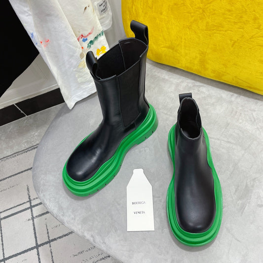 TIRE CHELSEA BOOT IN BLACK MIX EMERALD GREEN CALFSKIN - 35 / Ankle Boots