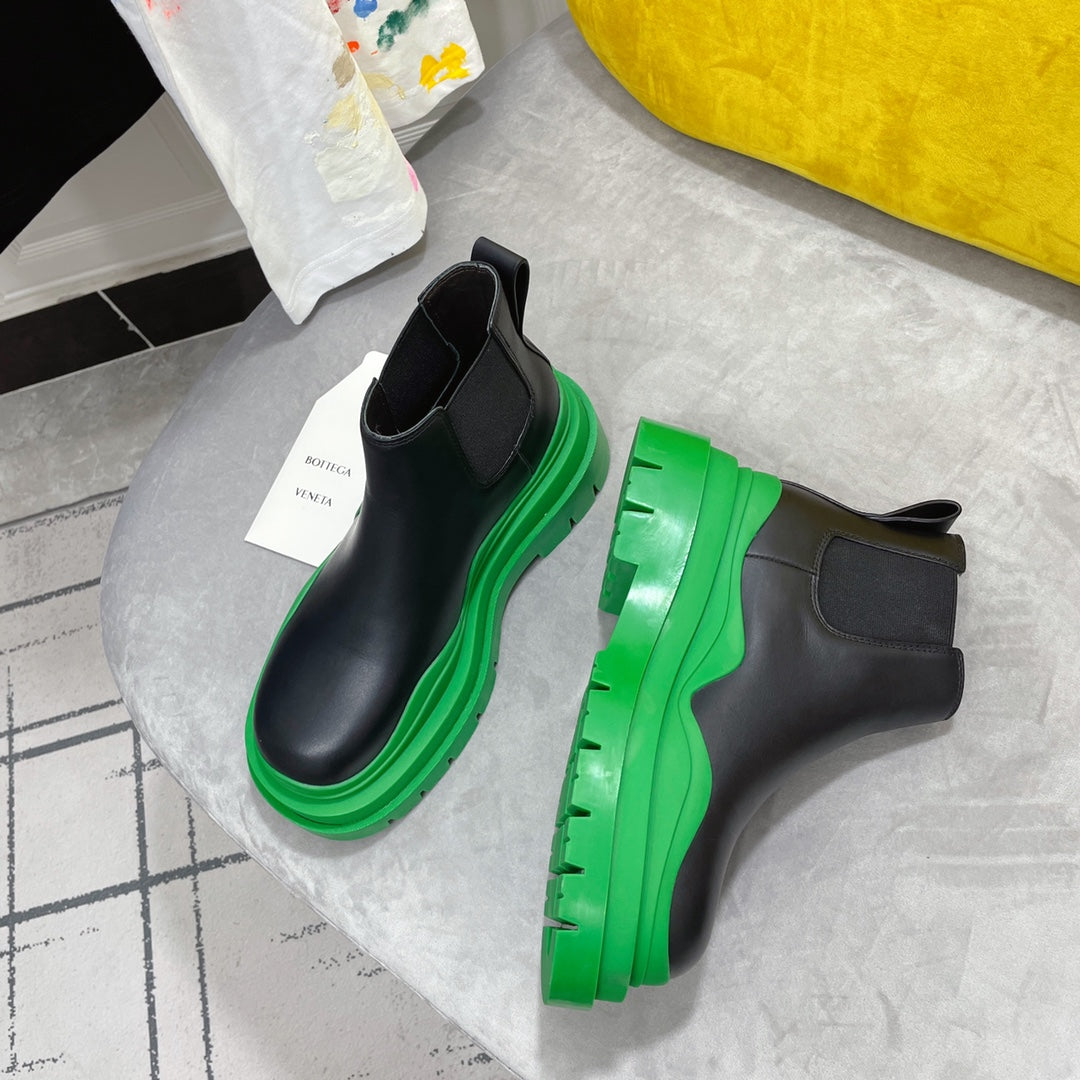 TIRE CHELSEA BOOT IN BLACK MIX EMERALD GREEN CALFSKIN - 35 / Ankle Boots