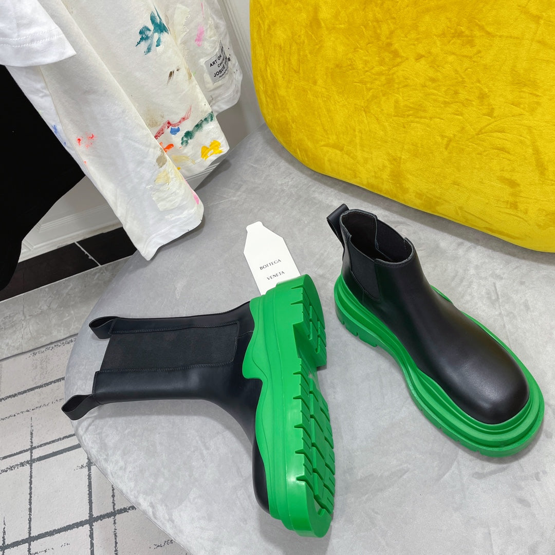 TIRE CHELSEA BOOT IN BLACK MIX EMERALD GREEN CALFSKIN - 35 / Ankle Boots