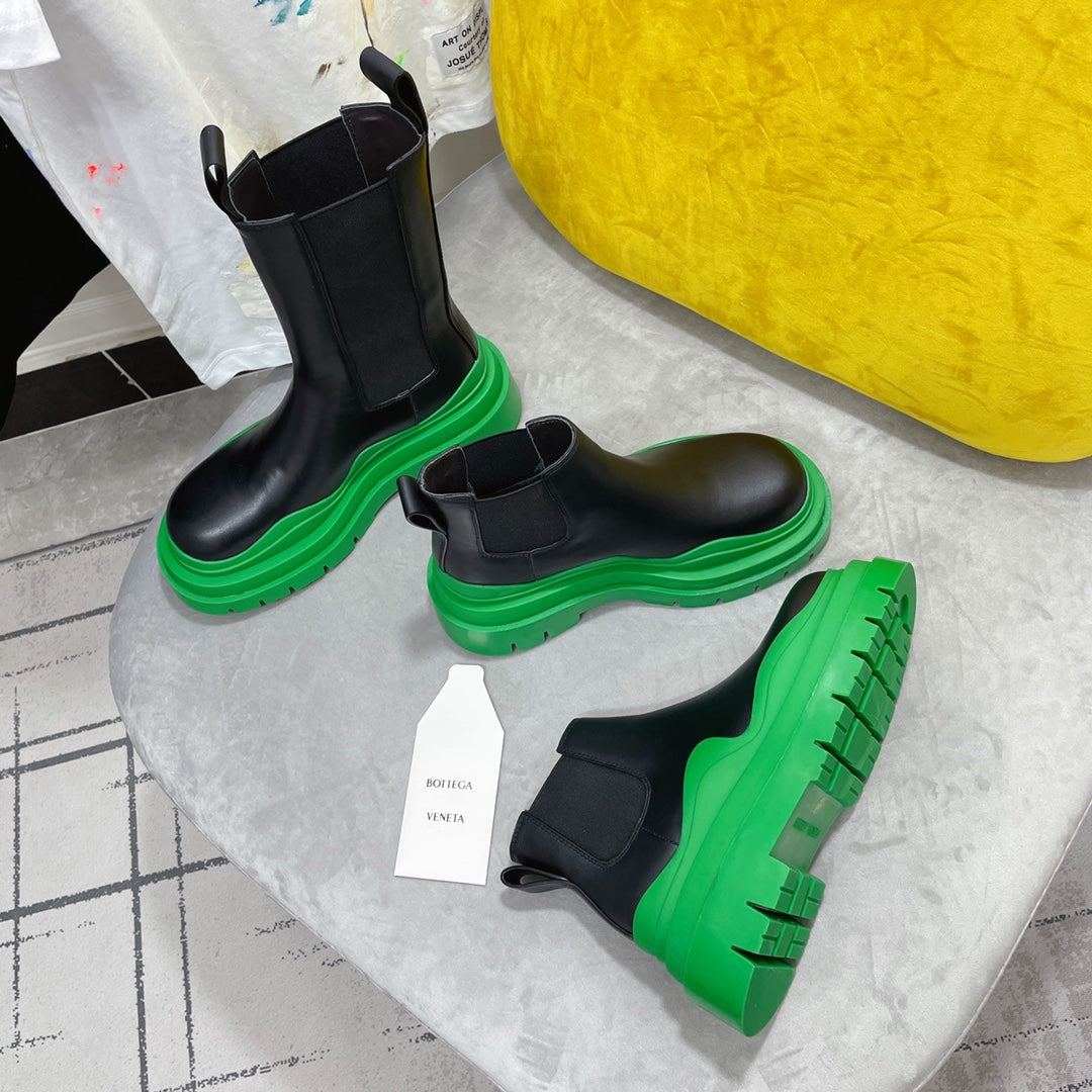 TIRE CHELSEA BOOT IN BLACK MIX EMERALD GREEN CALFSKIN - 35 / Ankle Boots