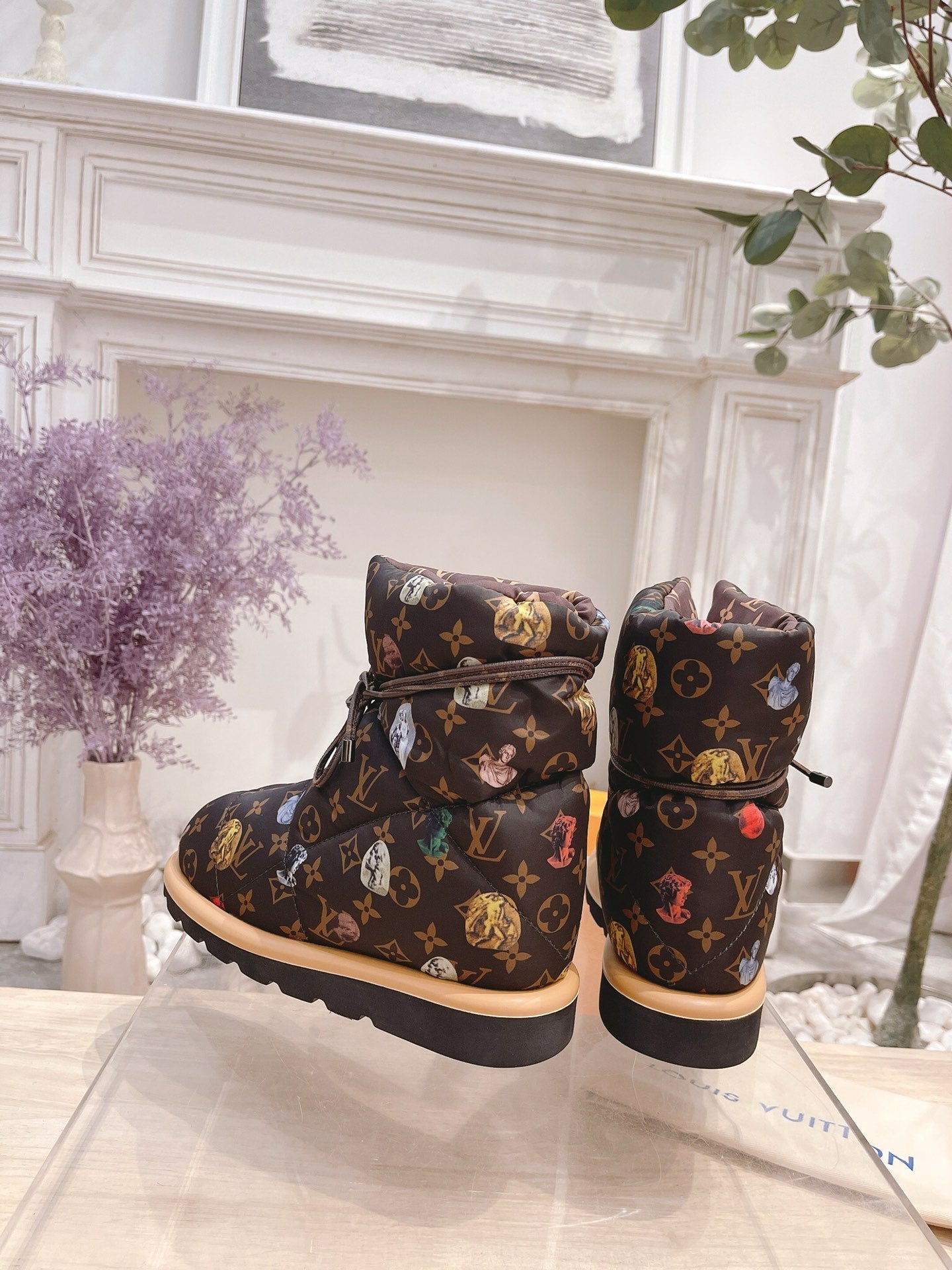 PILLOW COMFORT ANKLE BOOTS IN CHOCOLATE BROWN MONOGRAM NYLON - 35
