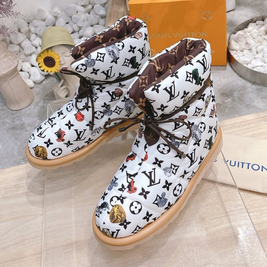 PILLOW COMFORT ANKLE BOOTS IN WHITE MIX BLACK MONOGRAM NYLON - 35