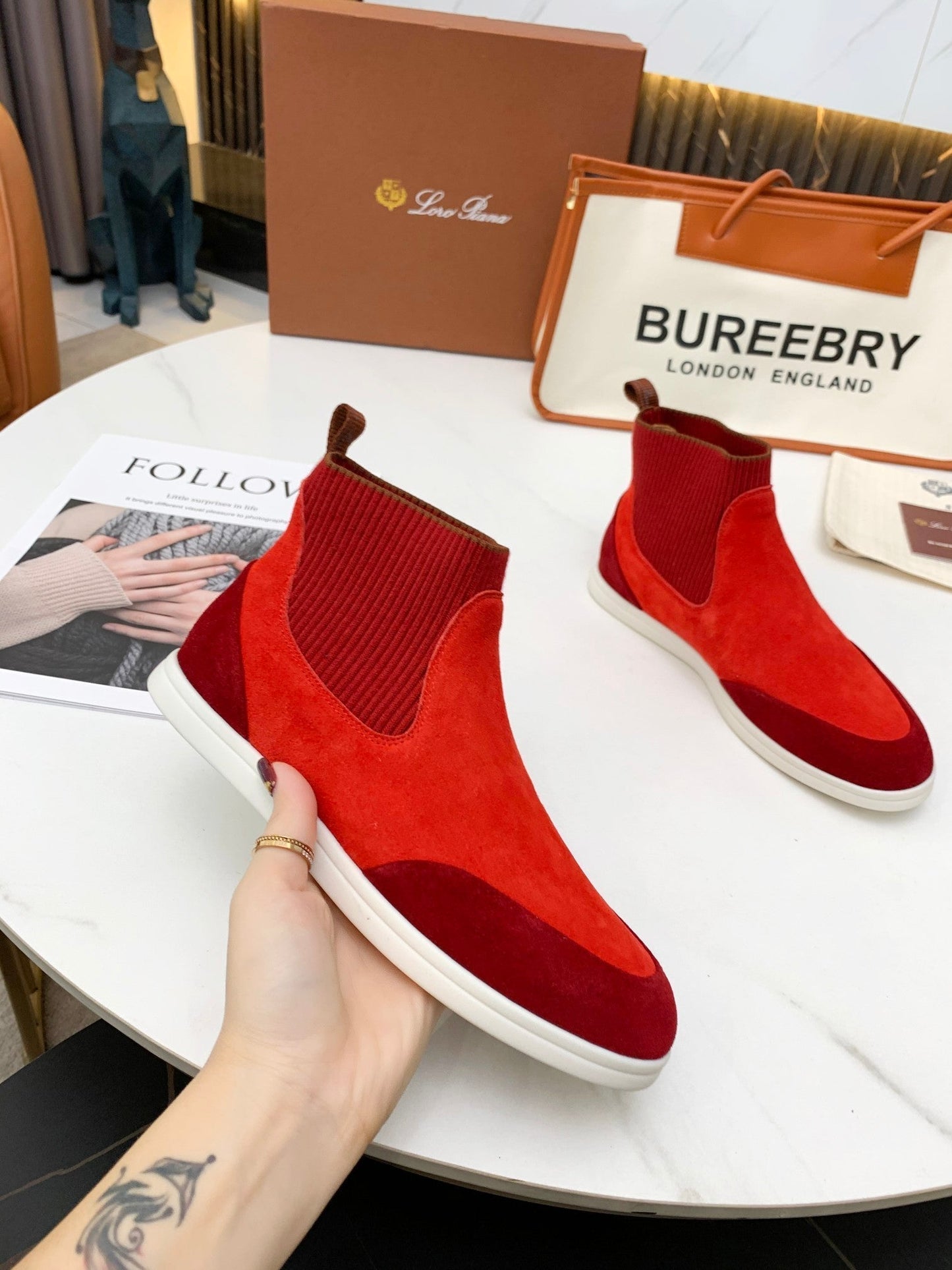LP CHARMS ANKLE BOOTS RED ORANGE CASHMERE FABRIC - 35